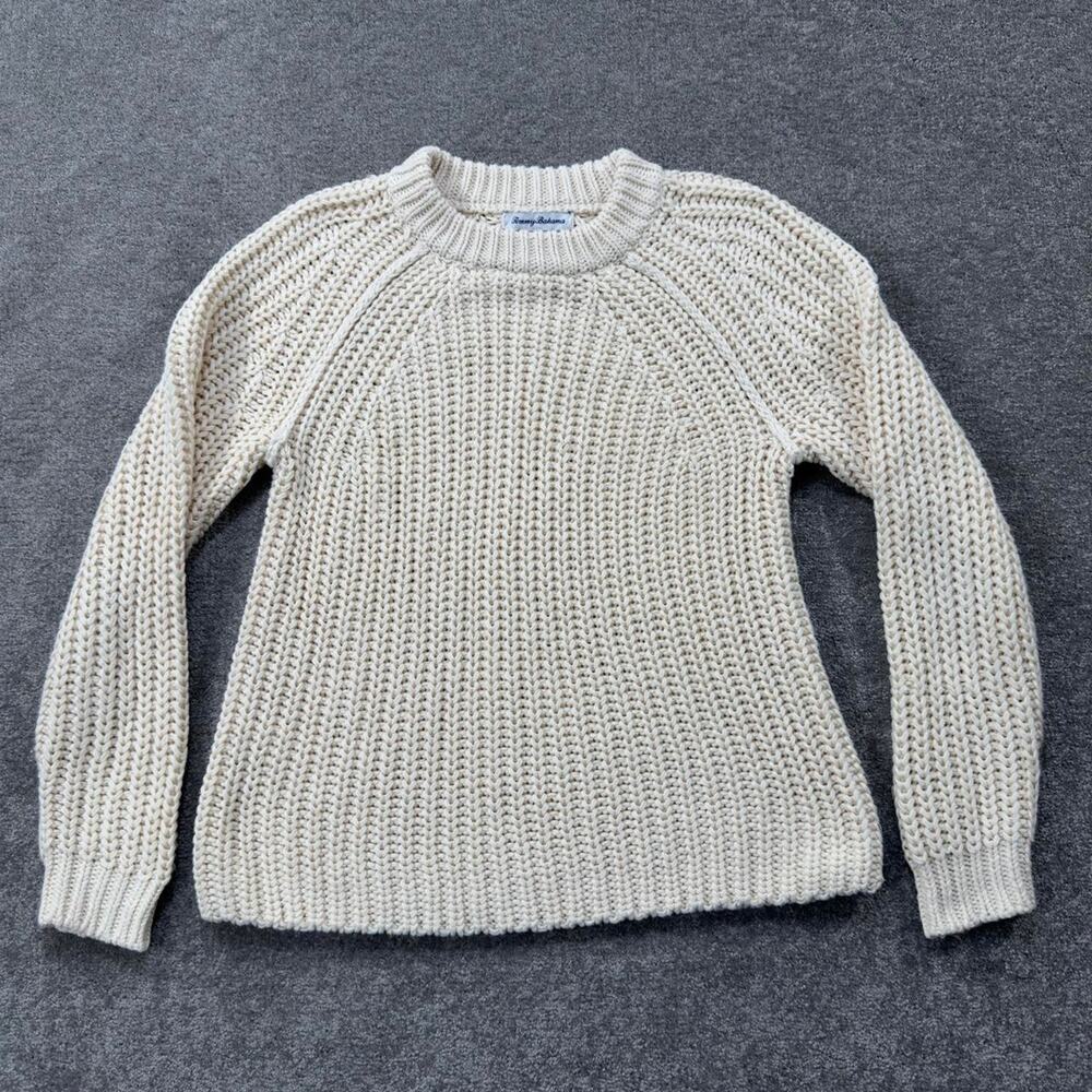 Tommy bahama Cotton Chunky Knit Cream Sweater M Raglan Pullover‎ Casual Beach